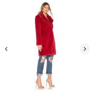 NWOT Lovers + Friends Elegant Red Romy Faux Fur Coat Size XS